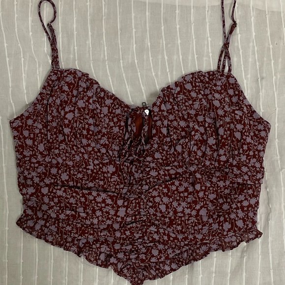 Brown & Mauve Floral print tank with adjustable straps and ties in the front - Picture 2 of 5